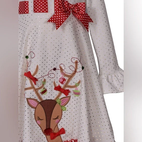 Bonnie Jean Holiday Foiled Dot Knot Dress. 2T - Picture 3 of 11